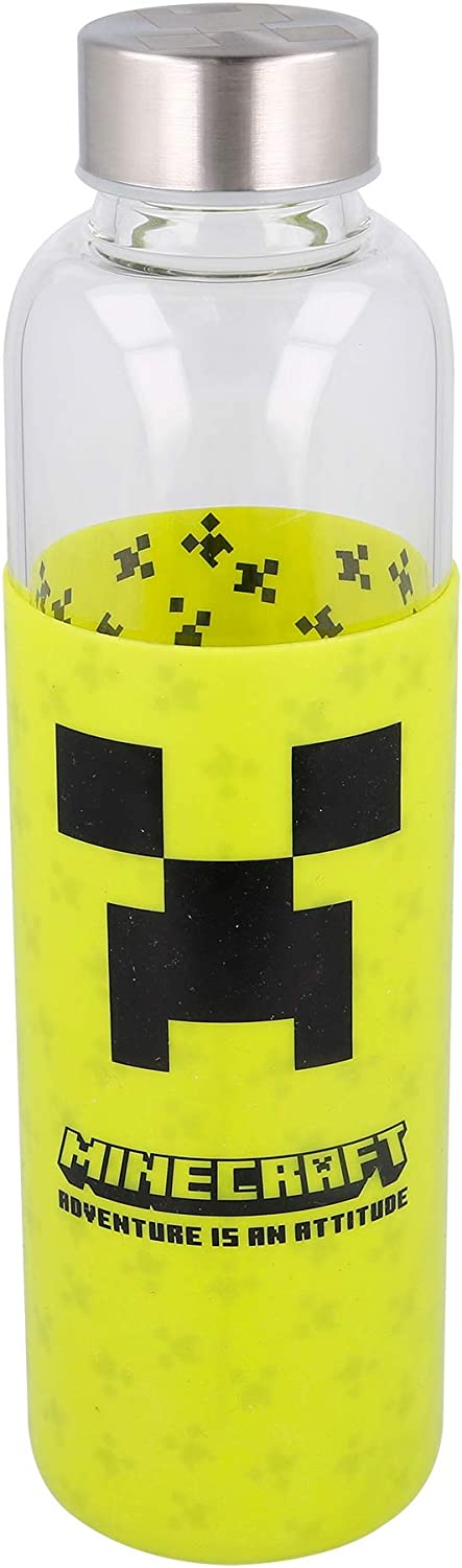 Stor |Young Adult Glass Bottle With Silicone Cover 585 Ml Minecraft