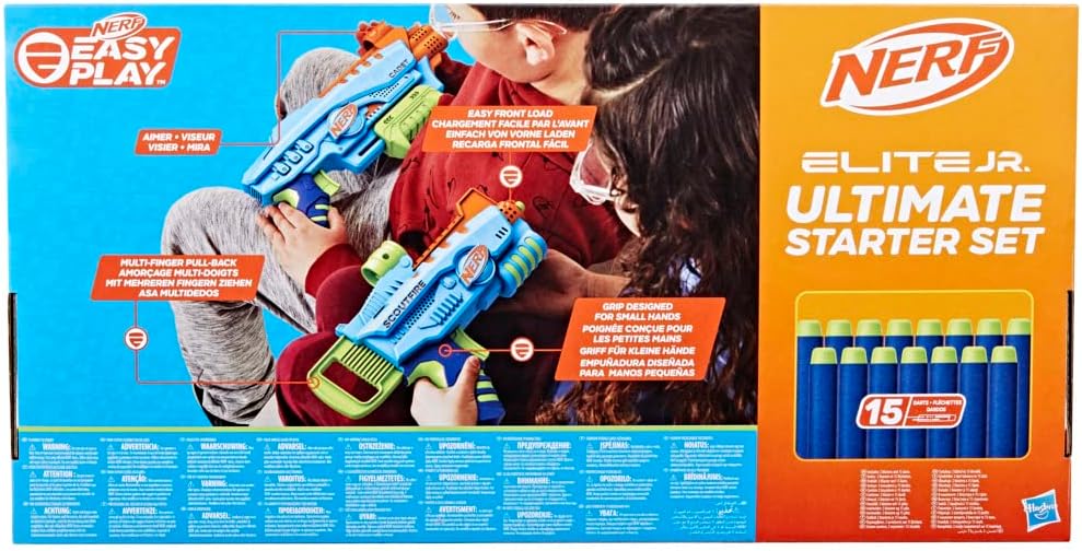 Nerf Elite Jr Ultimate Starter Set, 2 Easy Play Toy Foam Blasters, 15 Nerf Elite Darts