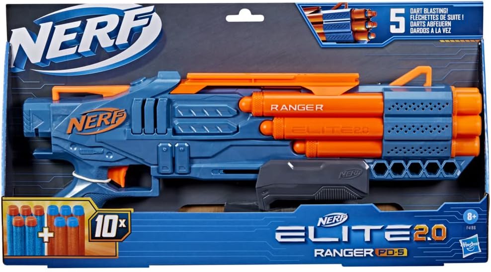 Nerf Elite 2.0 Ranger PD-5 Blaster, 5-Barrel Blasting, 10 Nerf Elite Darts