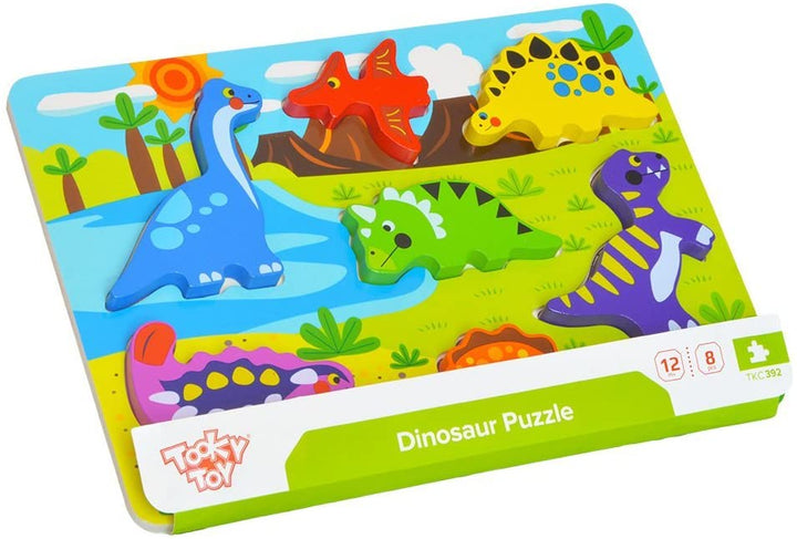Tooky Toy TKC392 Wooden Dinosaur Puzzle Multi-Coloured Multicolored