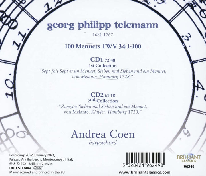 Andrea Coen - Telemann: 100 Menuets TWV 34:1-100 [Audio CD]