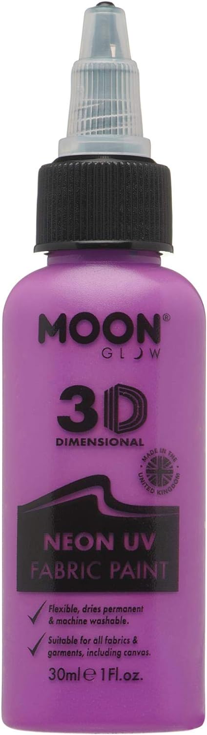 Moon Glow - Neon UV 3D Fabric Paint - 30ml - Intense Purple - Textile paint for clothes, t-shirts, bags, shoes & canvas
