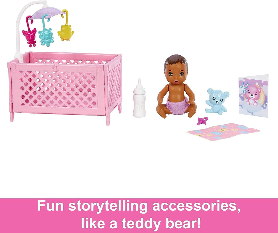 Barbie-Puppe und Zubehör, Kinderbett-Spielset mit Skipper-Friend-Puppe, Babypuppe mit