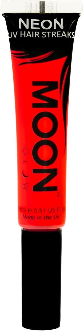 Moon Glow – Neon-UV-Haarfarbe, Streifen, 15 ml, Rot – Haar-Mascara – Temporäre auswaschbare Haarfarbe – leuchtet hell unter UV-Beleuchtung!