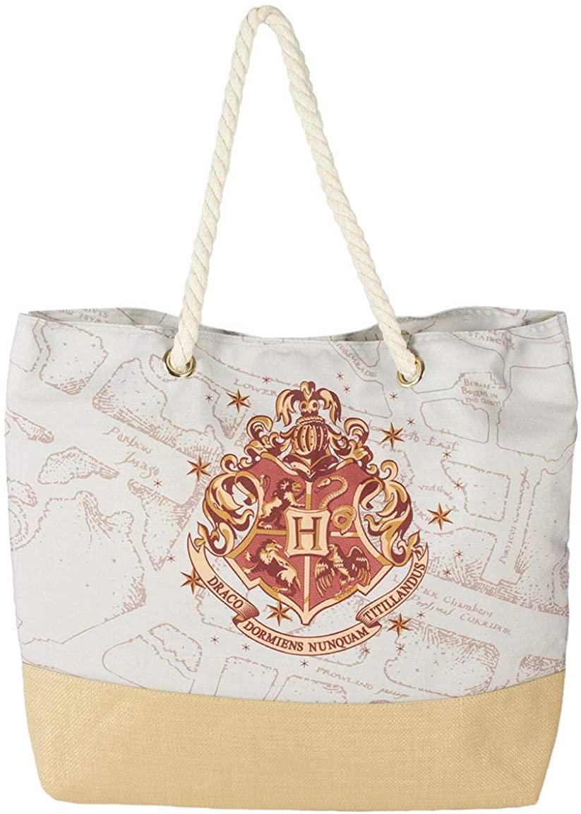 CERDA LIFE'S LITTLE MOMENTS 2100003313, große Harry-Potter-Strandtaschen, offiziell lizenziert von Warner Bros. für Damen, Beige