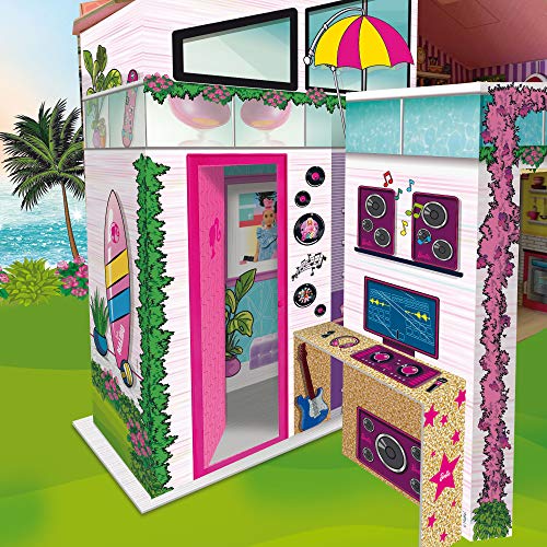 Barbie Dream House Rollenspiel-Puppenhaus, zweistöckige Ferienvilla, Möbel arrangieren und dekorieren – Malibu-Haus mit Puppe