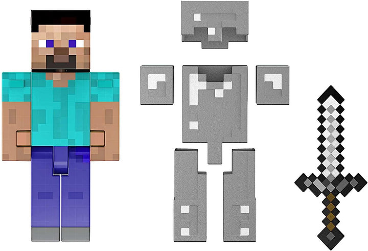 Mattel Minecraft Diamond Level Steve, 5,5-Zoll-Sammler-Actionfigur mit Stanzform