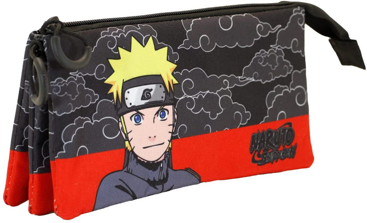 Naruto Clouds-Fan Dreifach-Federmäppchen, Schwarz