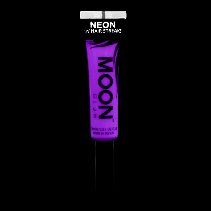 Moon Glow - Neon UV Hair Color Streaks 15ml Purple - Hair Mascara - Temporary wash out hair colour dye - Glows brightly under UV Lighting!