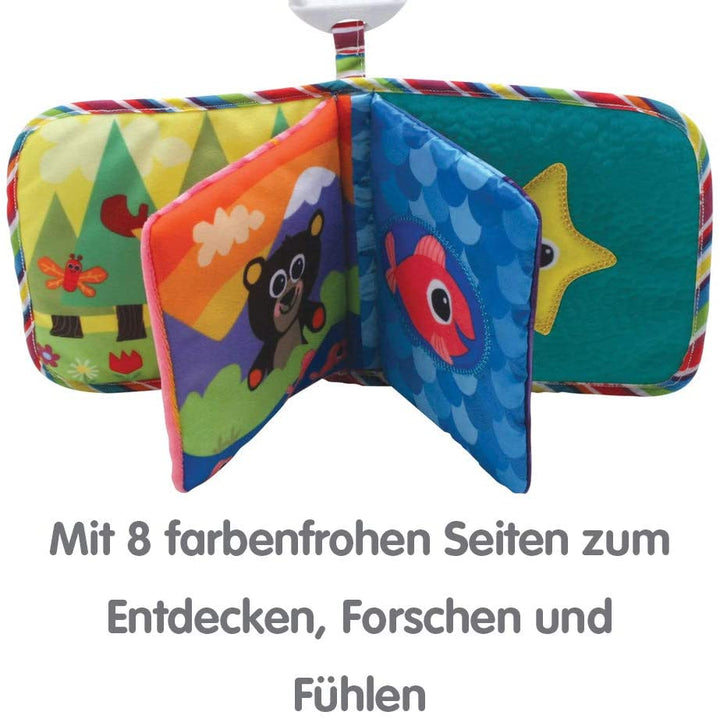 LAMAZE Classic Discovery Soft Book, Babybücher ab der Geburt mit Clip am Kinderwagen, strukturiertes Baby-Sensorspielzeug mit leuchtenden Farben, geeignet für Babys, Jungen und Mädchen von 0 bis 6 Monaten