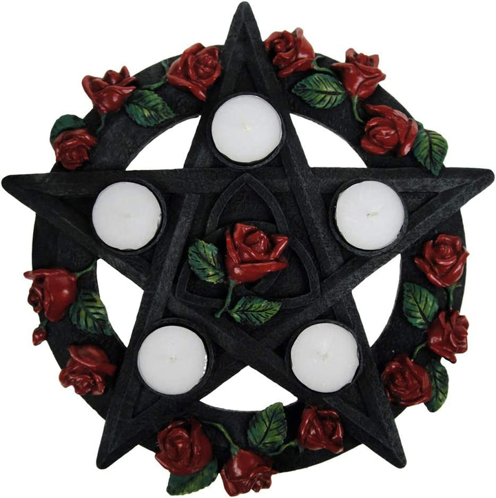 Nemesis Now NEM5185 Pentagram Rose Tealight Holder 29.5cm Red, Resin, One Size