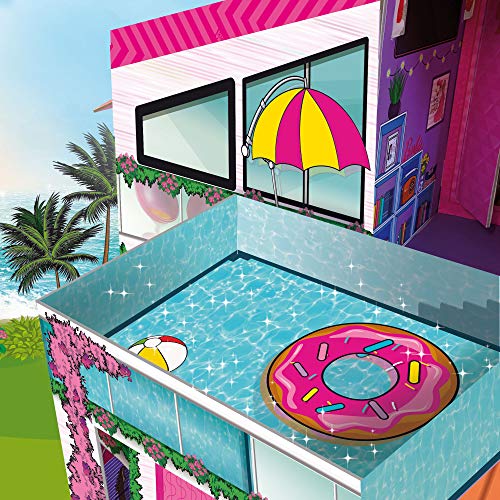 Barbie Dream House Rollenspiel-Puppenhaus, zweistöckige Ferienvilla, Möbel arrangieren und dekorieren – Malibu-Haus mit Puppe