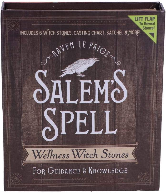 Nemesis Now Salem's Spell Kit Set mit sechs Hexen-Wellnesssteinen in verziertem Bo