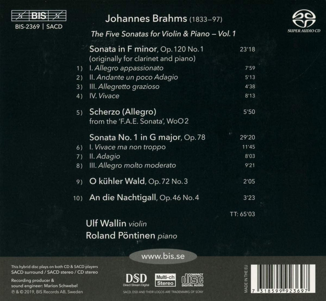 Brahms: The Five Sonatas [Ulf Wallin; Roland Pöntinen] [Bis: BIS2369] [Audio CD]