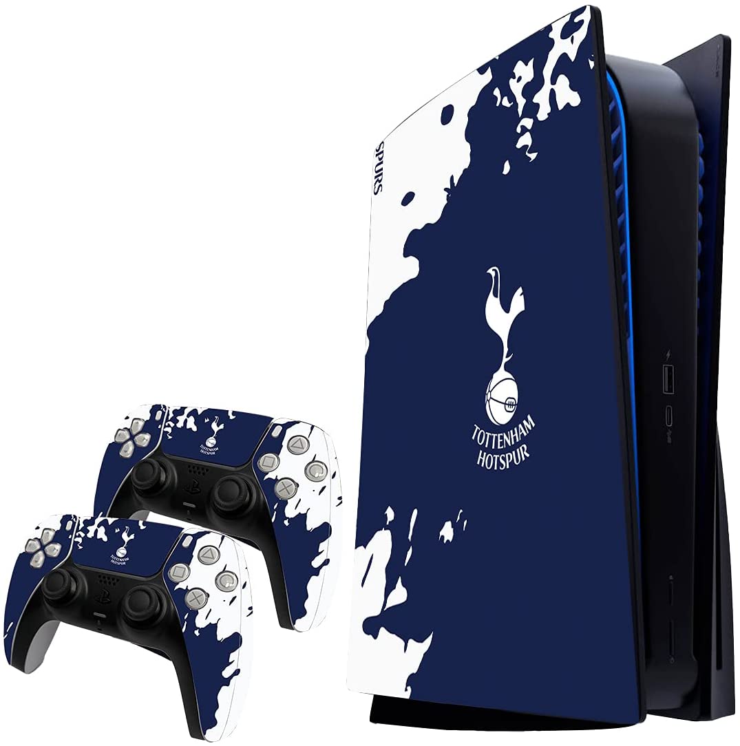 Offizielle Tottenham Hotspur FC Merchandise Premium-Vinyl, wasserabweisend, kratzfest, PS5-Konsolen- und Controller-Skins – blau-weißes PS5-Bundle – Tottenham Hotspur FC-Geschenke