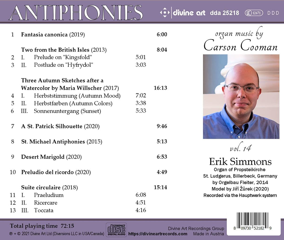 Cooman: Antiphonies [Erik Simmons] [Divine Art: DDA25218] [Audio CD]