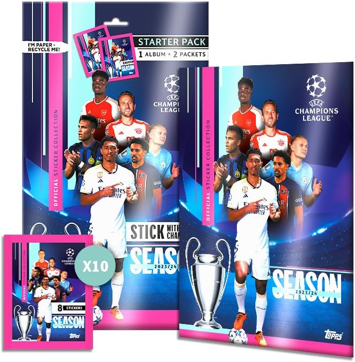Topps UEFA Champions League Stickers Starter Pack with 80 Page Album and 2 Packets of Stickers