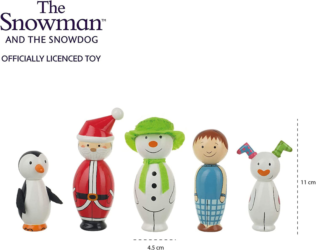 Der Schneemann und der Schneehund Holzkegelspiel – Bowling-Set, Kegelspiel für Kinder