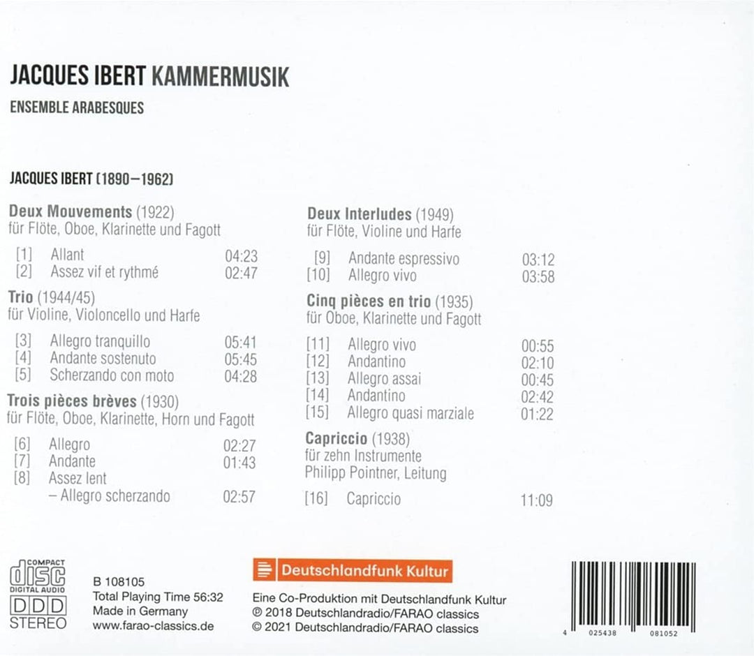 Ibert: Kammermusik [Ensemble Arabesken; Philipp Pointner] [Farao Classics: B108 [Audio CD]