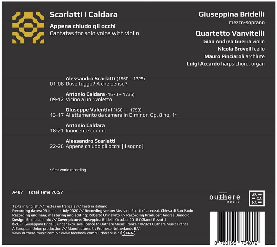 Giuseppina Bridelli - Appena chiudo gli occhi: Kantaten für Solostimme mit Violine [Audio-CD]