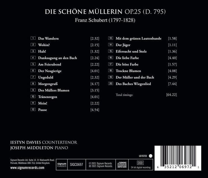 Iestyn Davies, Joseph Middleton - Schubert: Die schne Mullerin [Audio CD]