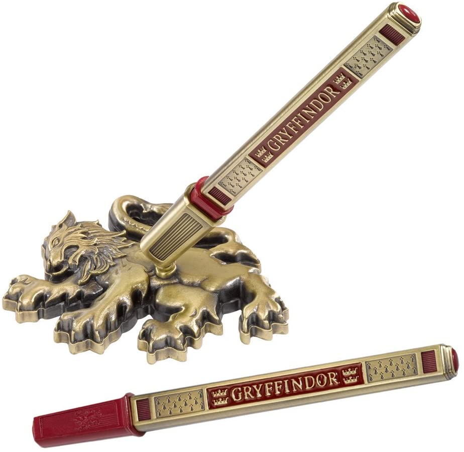 The Noble Collection Harry Potter Gryffindor House Pen and Desk Stand - Die Cast Metal Pen and Lion Mascot Stand