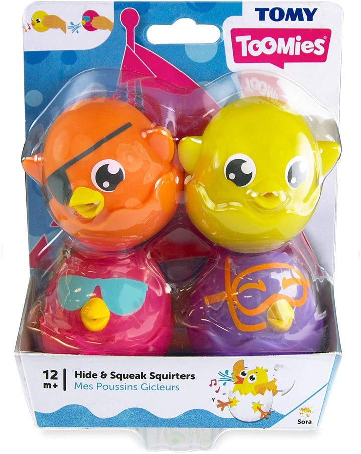 Tomy Toomies Hide &amp; Squeak Bath Squirters Juego de 4 juguetes de baño para bebés exprimibles
