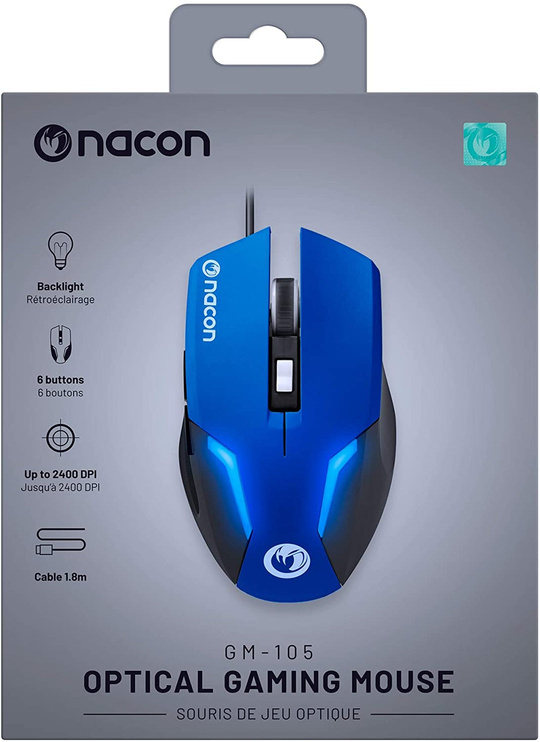 Nacon Gm-105 Mouse USB ottico per mancini 2400 DPI nero blu