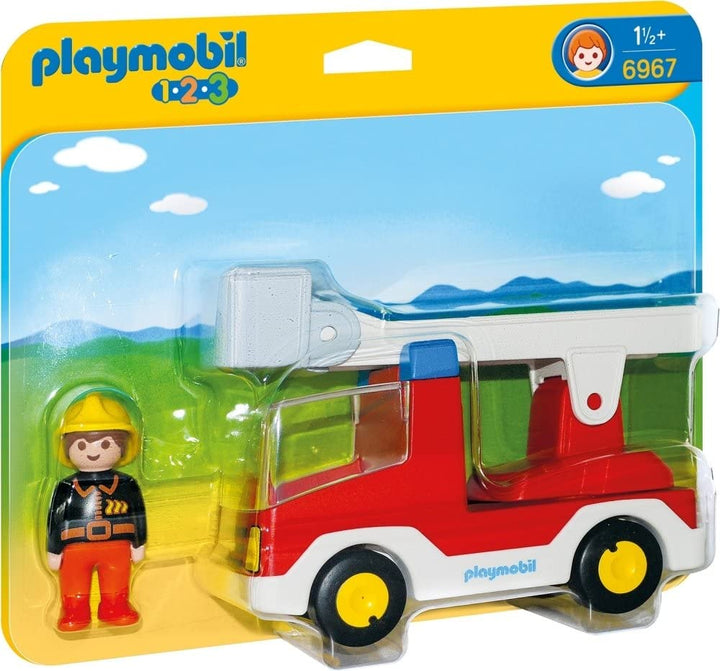 Playmobil 6967 1.2.3 Vigile del fuoco con camion dei pompieri con scala a pioli