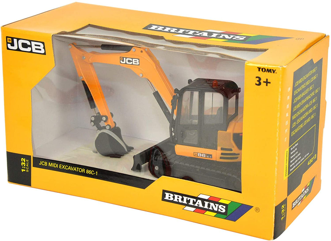 JCB Britains Farm Tomy Toys - Midi Excavator - 1:32 JCB 86C -1 Digger - Collectable Tractor Toy - 1:32 Scale Farm Toys - Suitable For Collectors And Kids - 3 Year Plus