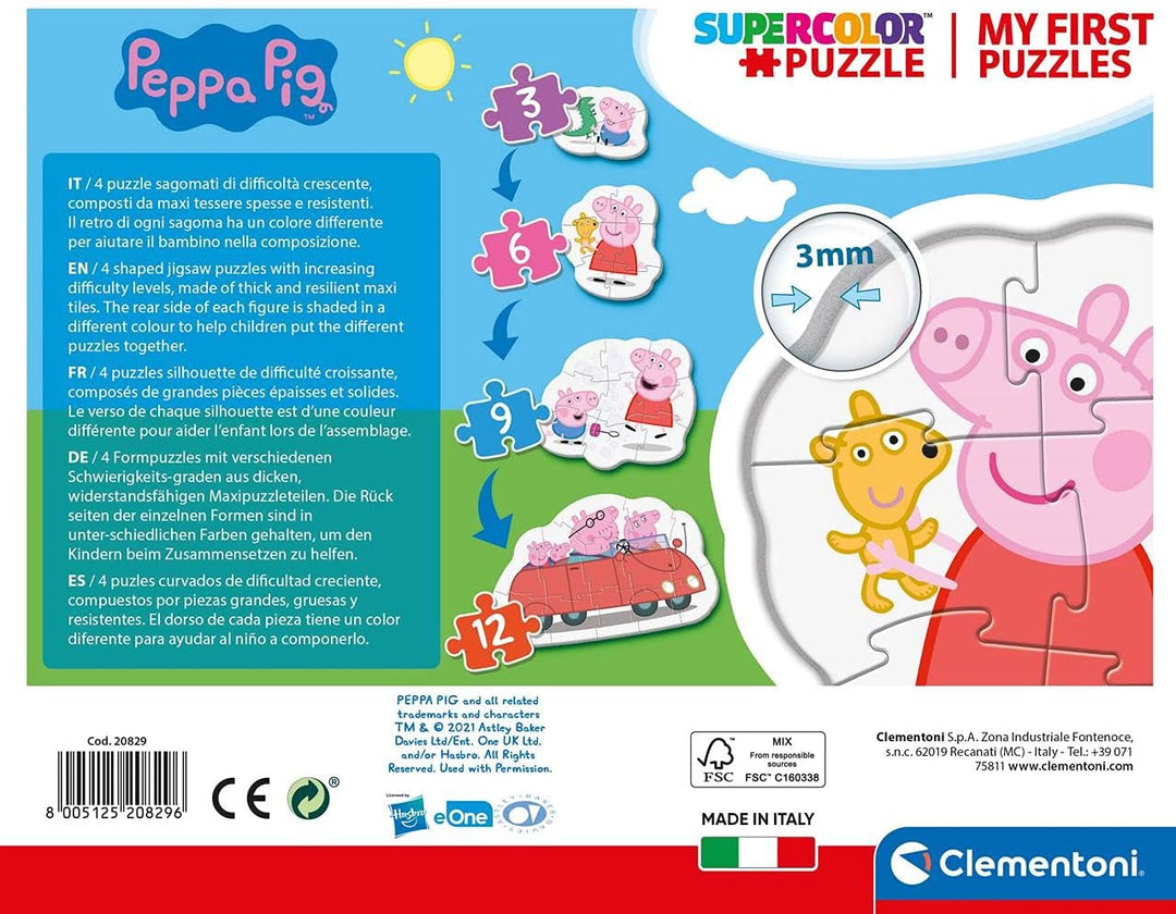 Clementoni 20829, Peppa Pig Meine ersten Puzzles für Kleinkinder – 3+6+9+12 Teile, ab 2 Jahren