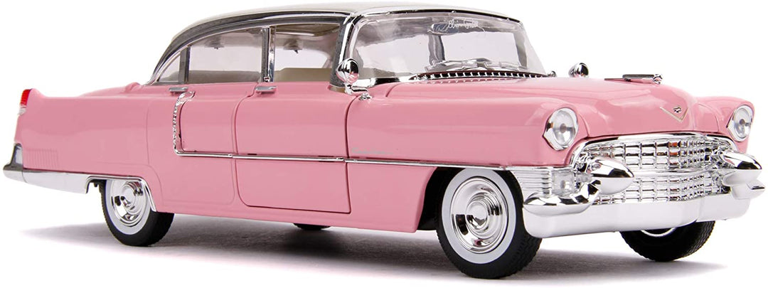 Jada Toys Elvis Presley Cadillac Fleetwood 1955, Druckguss im Maßstab 1:24, Türen zum Öffnen, Kofferraum und Motorhaube, inklusive Elvis-Figur, Pink