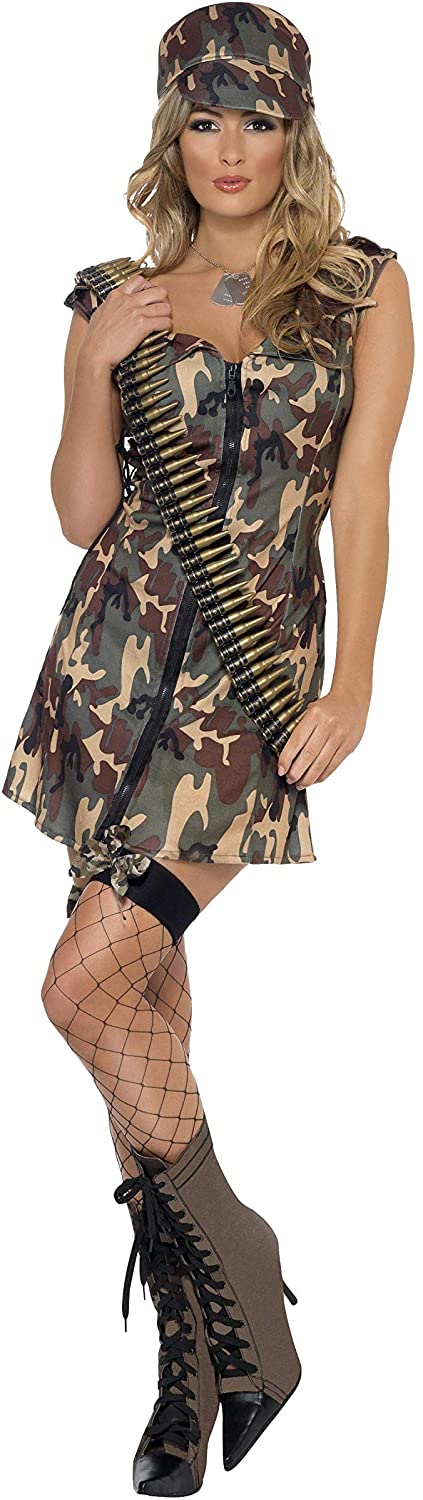 Smiffy's Army Girl-Kostüm für Erwachsene, Kleid und Hut, Truppen, ernsthafter Spaß, Größe: L, 33829