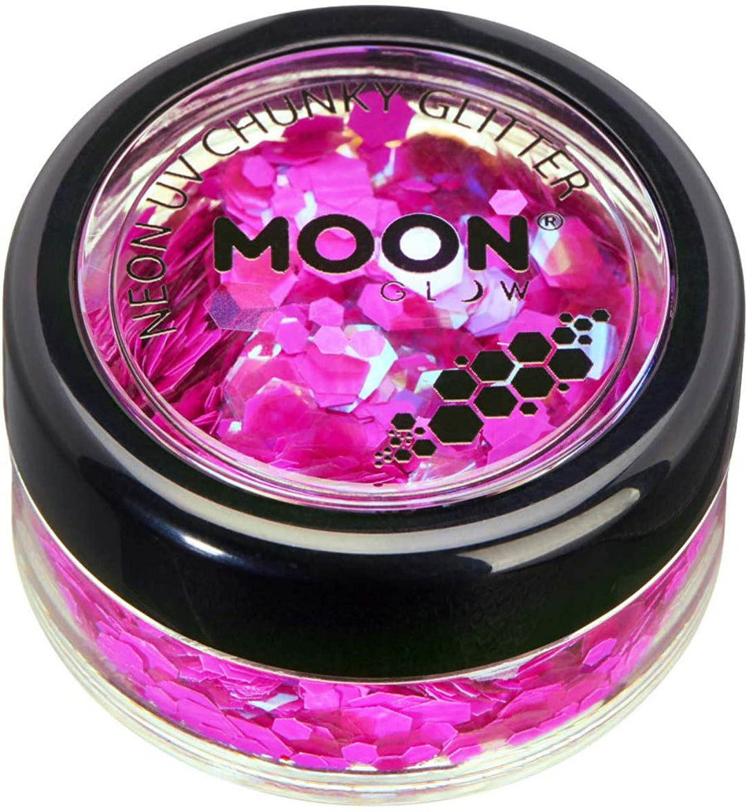 Moon Glow Neon Magenta Pink UV Chunky Glitter