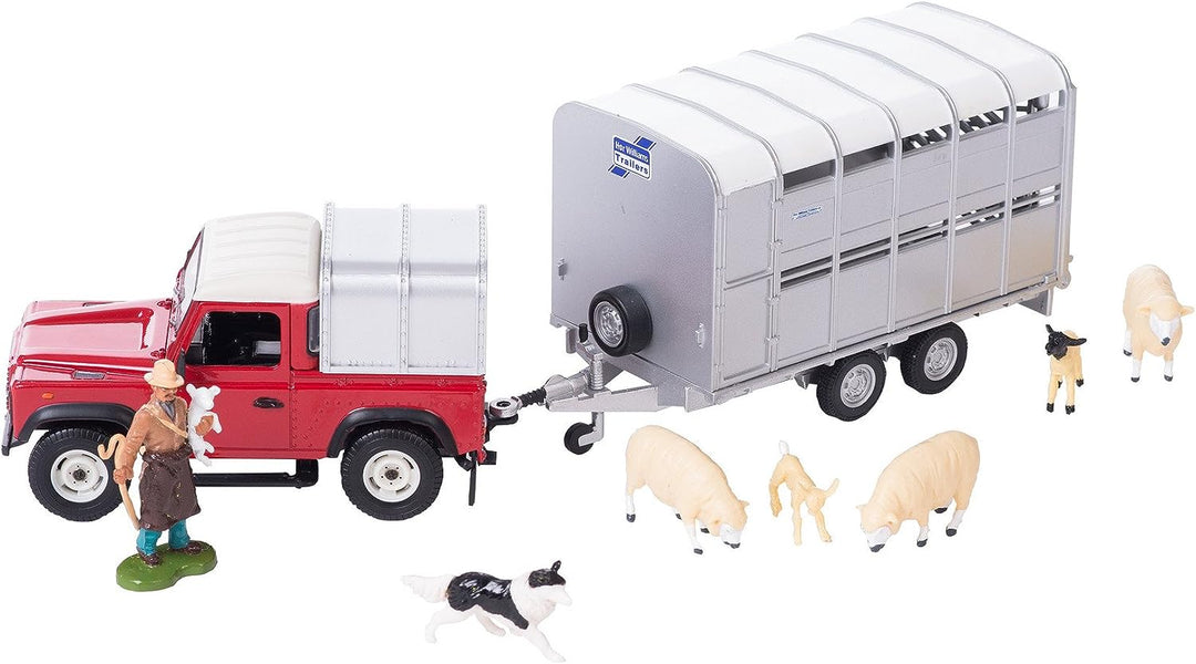 Britains 1:32 Sheep Farm Playset Collectable Farm Animals for Toddler, Farm Animal Toys with Land Rover 90 and Trailer, Farmer, Sheep and Sheepdog, Suitable for Collectors & Children from 3 Years Old