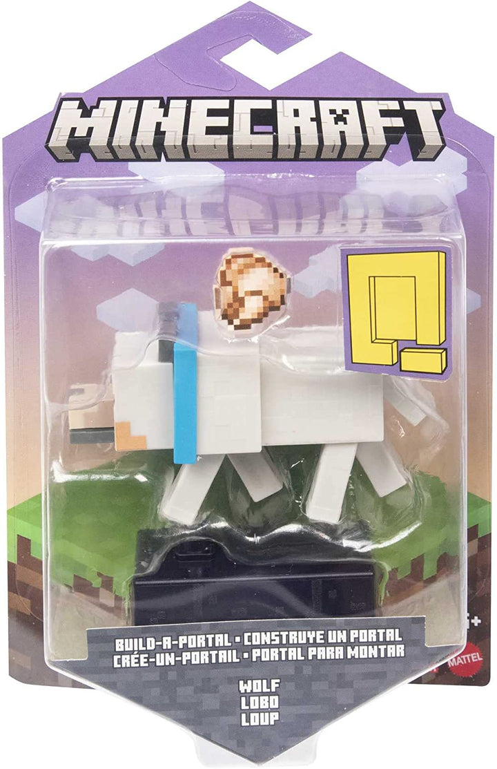 Minecraft Build Wolf Action Figure, 3.25-in, with 1 Build-a-Portal Piece & 1 Accessory