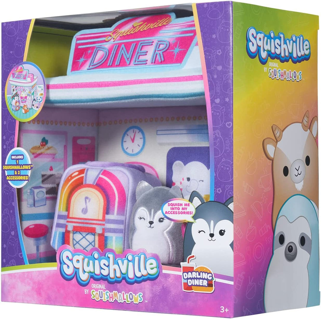 Squishville SQM0323 Deluxe Diner Playscene – inklusive 2-Zoll-Plüschzubehör – Spielzeug