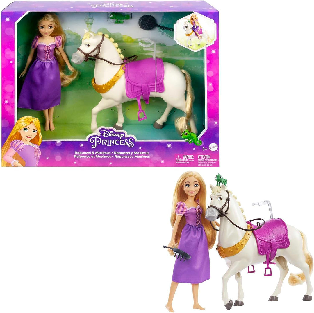 Disney Princess Toys, Rapunzel-Puppe mit Maximus-Pferd, Pascal-Figur, Pinsel und