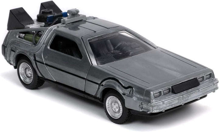 Jada Toys 253252017 Time Machine Zurück in die Zukunft 1, Druckgussauto mit aufklappbaren Türen, Maßstab 1:32, Metallic-Silber