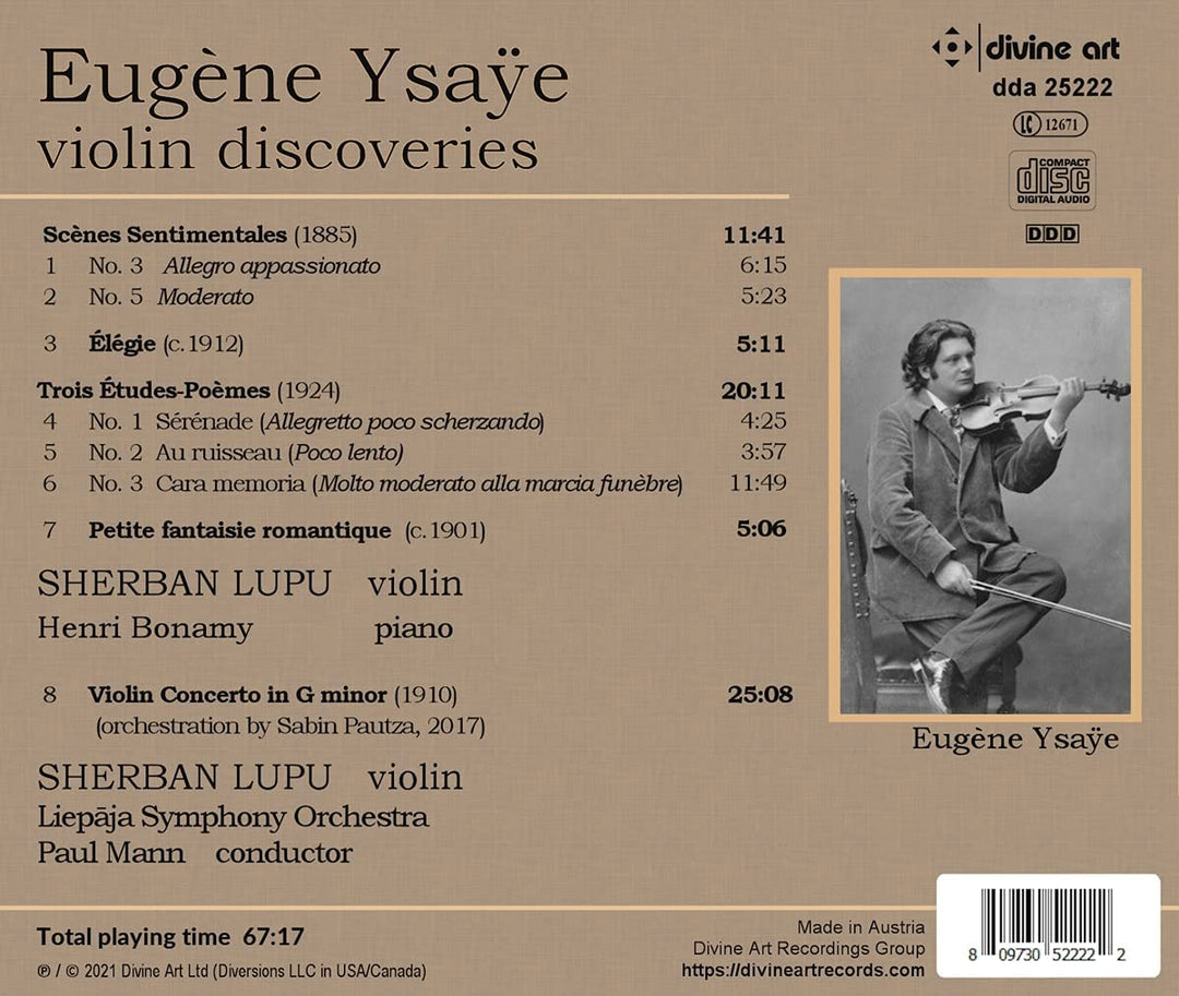 Ysaye: Violin Discoveries [Sherban Lupu; Henri Bonamy; Liepaja Symphony Orchestra; Paul Mann] [Divine Art: DDA25222] [Audio CD]