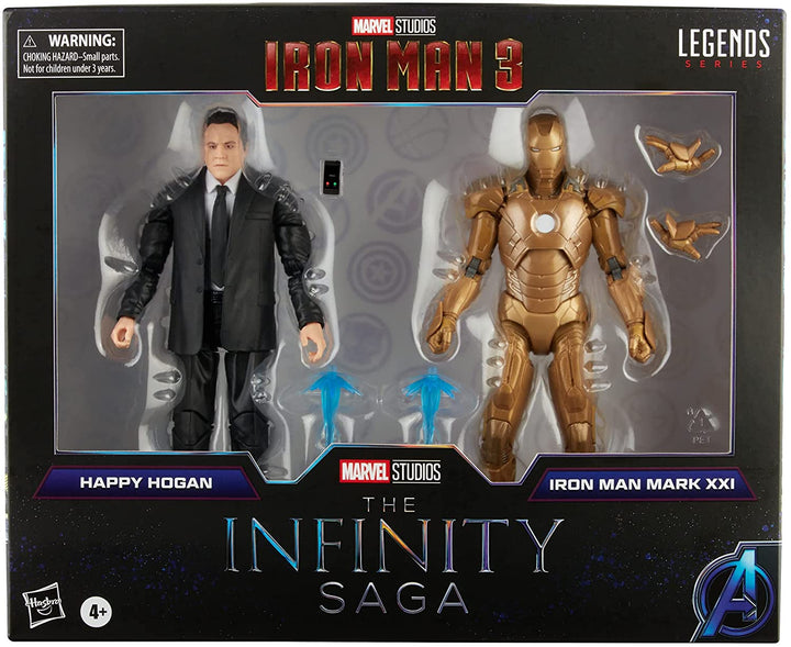 Hasbro Marvel Legends Series, Actionfiguren-Spielzeug im 2er-Pack Happy Hogan und Iron Man Mark 21, Infinity Saga-Charaktere, Premium-Design, 2 Figuren und 5 Zubehörteile