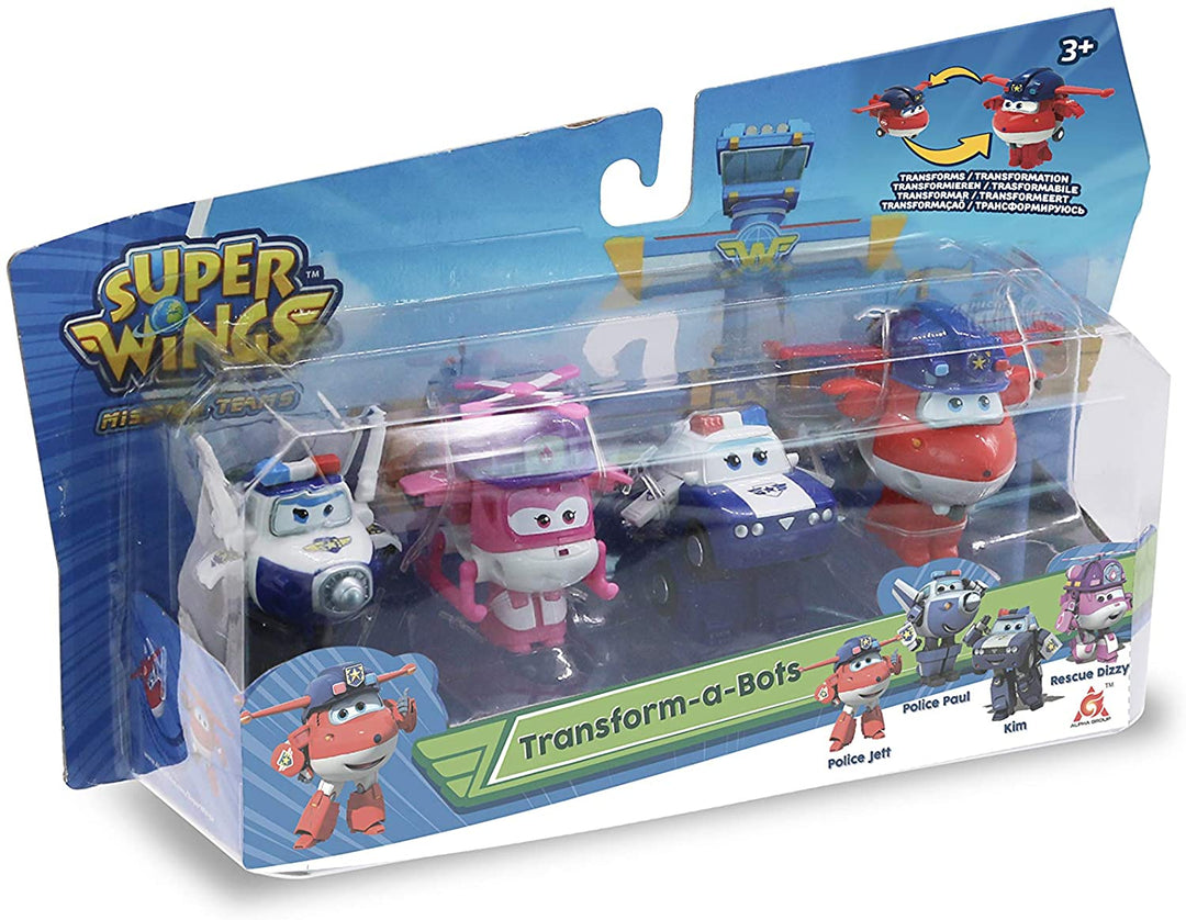Super Wings Transform a Bots, paquete de 4 figuras de juguete, figuras de 2 pulgadas