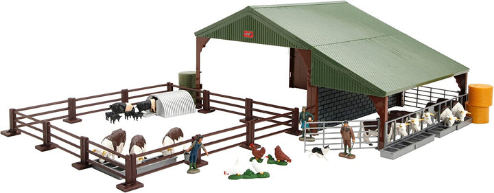 Britains 1:32 Animal Farm Building Playset Collectable Farm Animals for Toddlers | Farm Set with Animal Toys Including Giant Barn, Cows, Chickens, Farming Family & Sheepdog | Children from 3 Years Old, Multicoloured, 43139