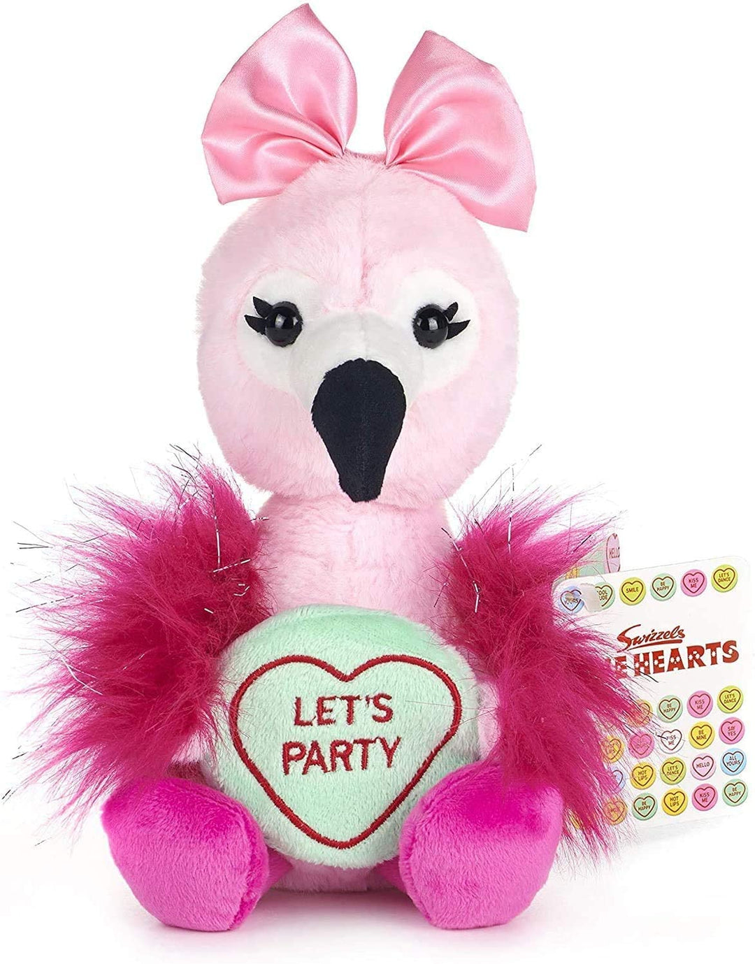 Posh Paws 37330 Swizzels Love Hearts 18cm (7”) Flamingo – Let&#39;s Party Message Stofftier, Pink