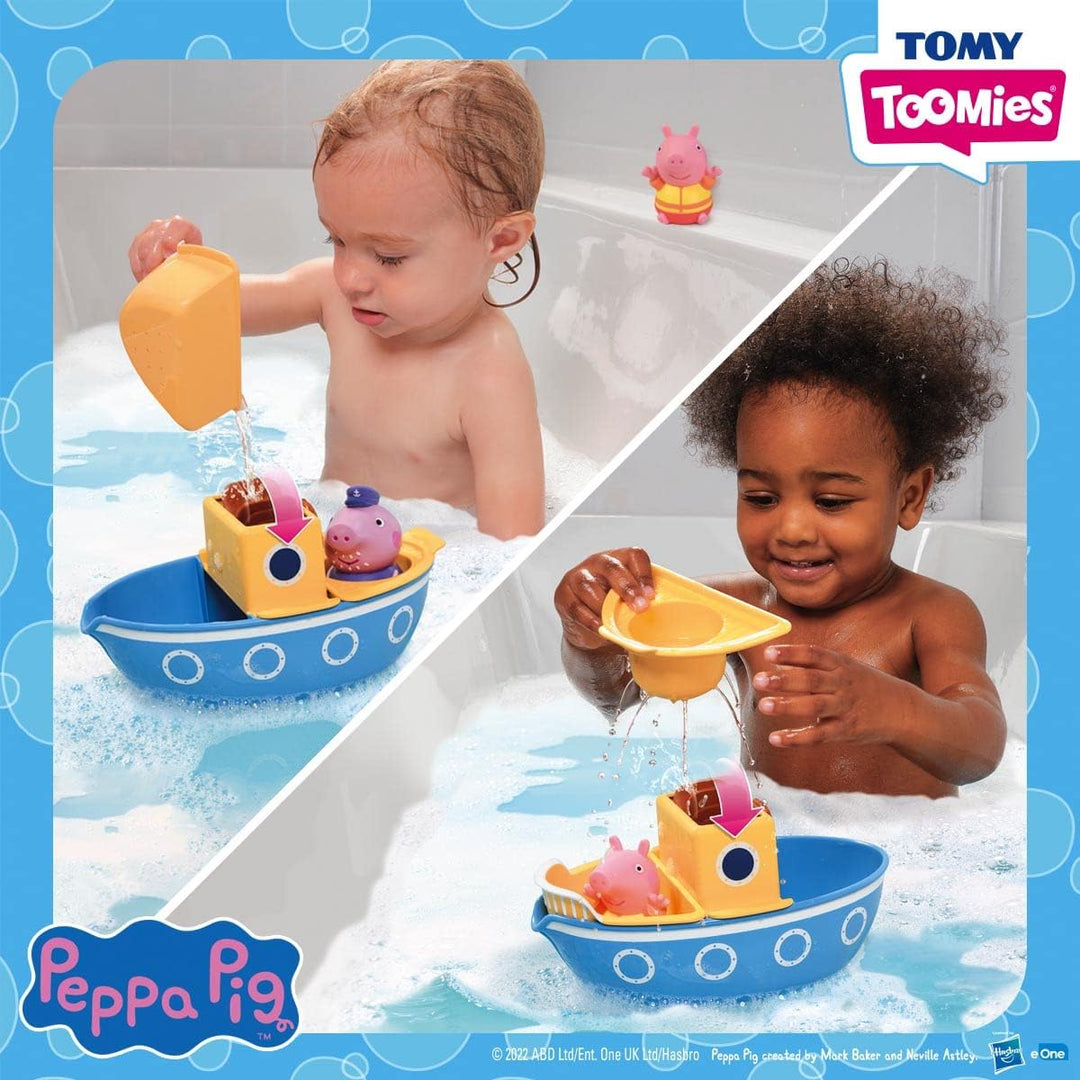 TOMY E73414 Toomies Grandpa Pig’s Splash & Pour Boat - 4 Pc Bath Time Peppa Removable Water Sprinklers