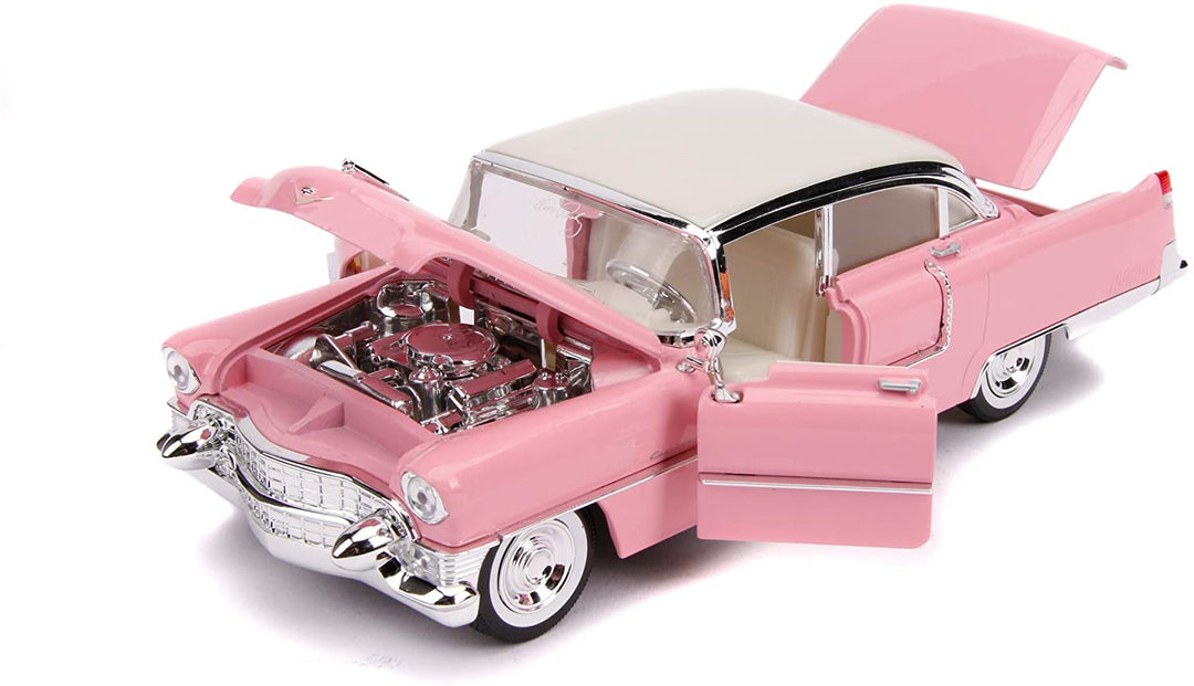 Jada Toys Elvis Presley Cadillac Fleetwood 1955, Druckguss im Maßstab 1:24, Türen zum Öffnen, Kofferraum und Motorhaube, inklusive Elvis-Figur, Pink