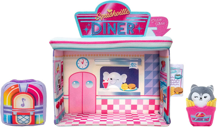 Squishville SQM0323 Deluxe Diner Playscene – inklusive 2-Zoll-Plüschzubehör – Spielzeug