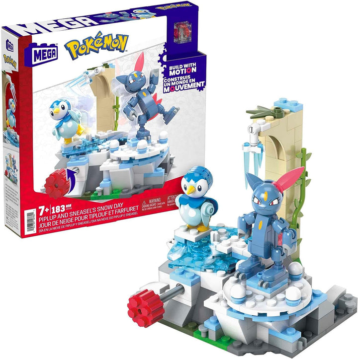MEGA Pokémon Action Figure Building Toys, Piplup and Sneasel's Snow Day with 171 Pieces and Motion, 2 Poseable Characters, for Kids