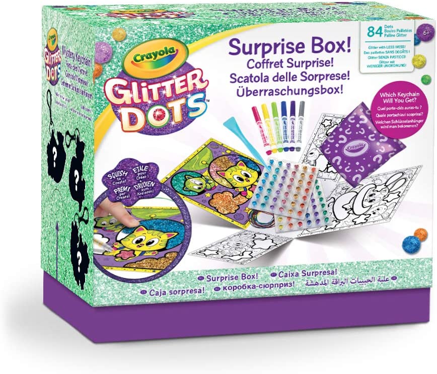 Crayola Glitter Dots – Box voller Überraschungen zum Gestalten und Dekorieren mit formbarem Glas