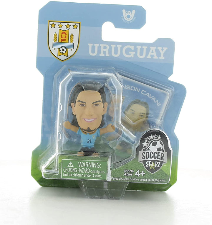 Figurine SoccerStarz Uruguay International mettant en vedette Edinson Cavani dans le kit d&#39;accueil de l&#39;Uruguay - Blister